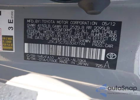 2013 Scion Tc из США, поврежденный, VIN JTKJF5C70D3047194